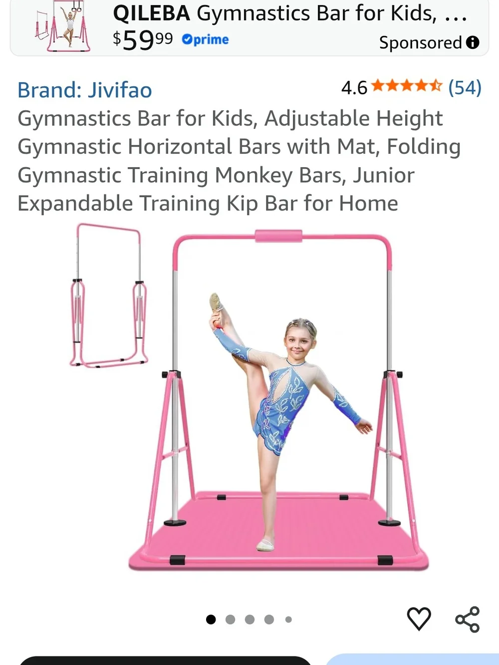 Kids Gymnastics Bar with Pink Mat - Adjustable Junior Training Set